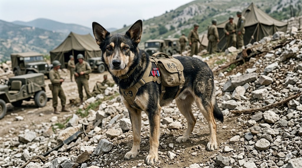 Image of Chips, WWII War dog in the field