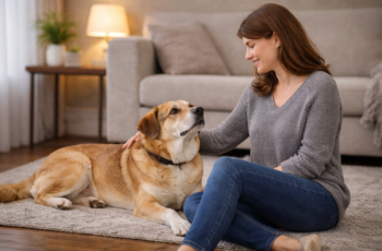 dogs attach to one person by resting calmly near their trusted owner at home