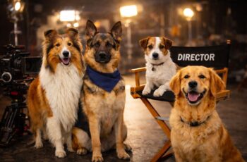four dogs on a film set representing dogs in movies and television