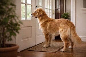 dog job list example of a dog acting as door monitor at home