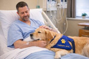 therapy dogs in hospitals providing emotional comfort during medical treatment
