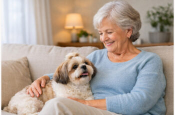 ffectionate dog breeds for seniors relaxing with older owner at home
