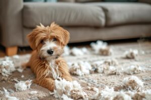 Bored dog destroying household items due to lack of stimulation