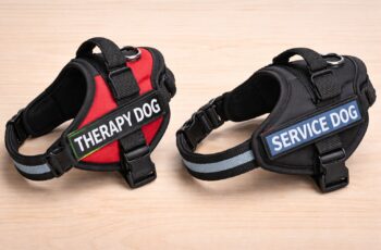 service dogs vs therapy dogs harness comparison showing therapy dog and service dog equipment