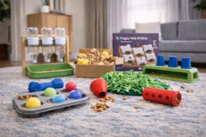 scent games for dogs including snuffle mat puzzle toys and treat hiding games for brain games for dogs mental stimulation