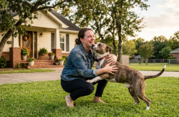 Woman reunited with her pit bull at home after years apart, emotional moment of joy and connection