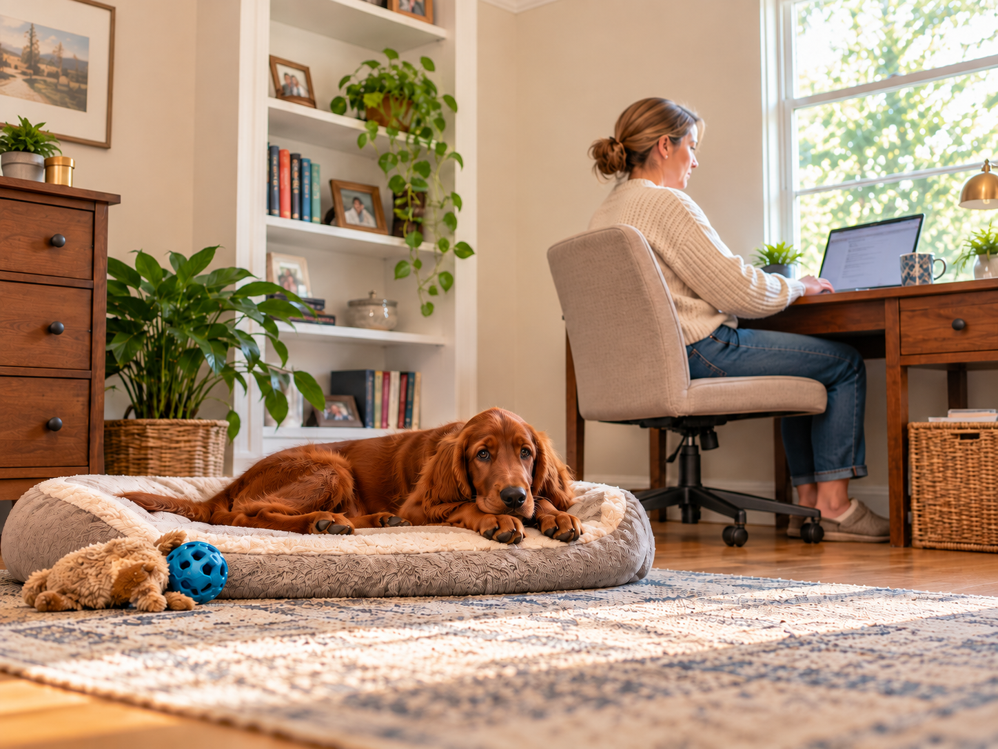 Keep early separations very short. Walk across the room, step through a doorway for a moment, or finish a small task while your dog remains settled. Building independence a little at a time is much kinder than suddenly expecting a clingy dog to cope with a long absence.