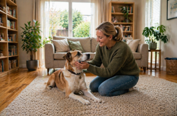owner gently checking dog eyes at home for early health signs