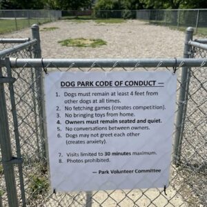 dog park rules posted on a gate have gone too far