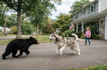 Hero husky saves child from a charging black bear in a Connecticut neighborhood driveway
